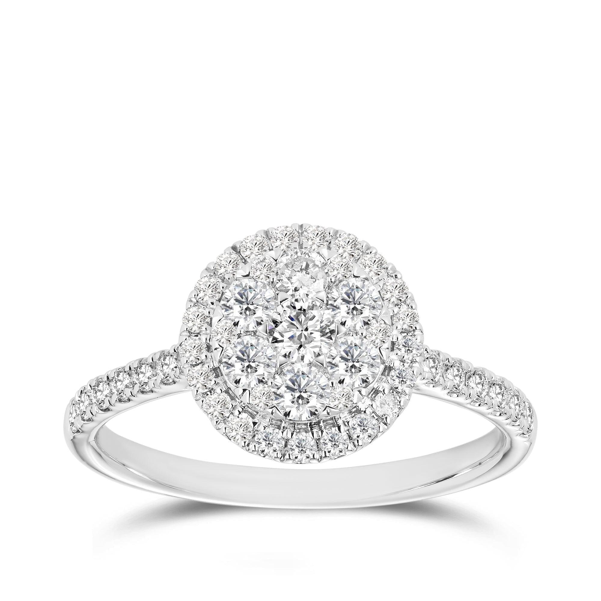 0.75ct TW Diamond Cluster Double Halo Round Engagement Ring in 9ct White Gold