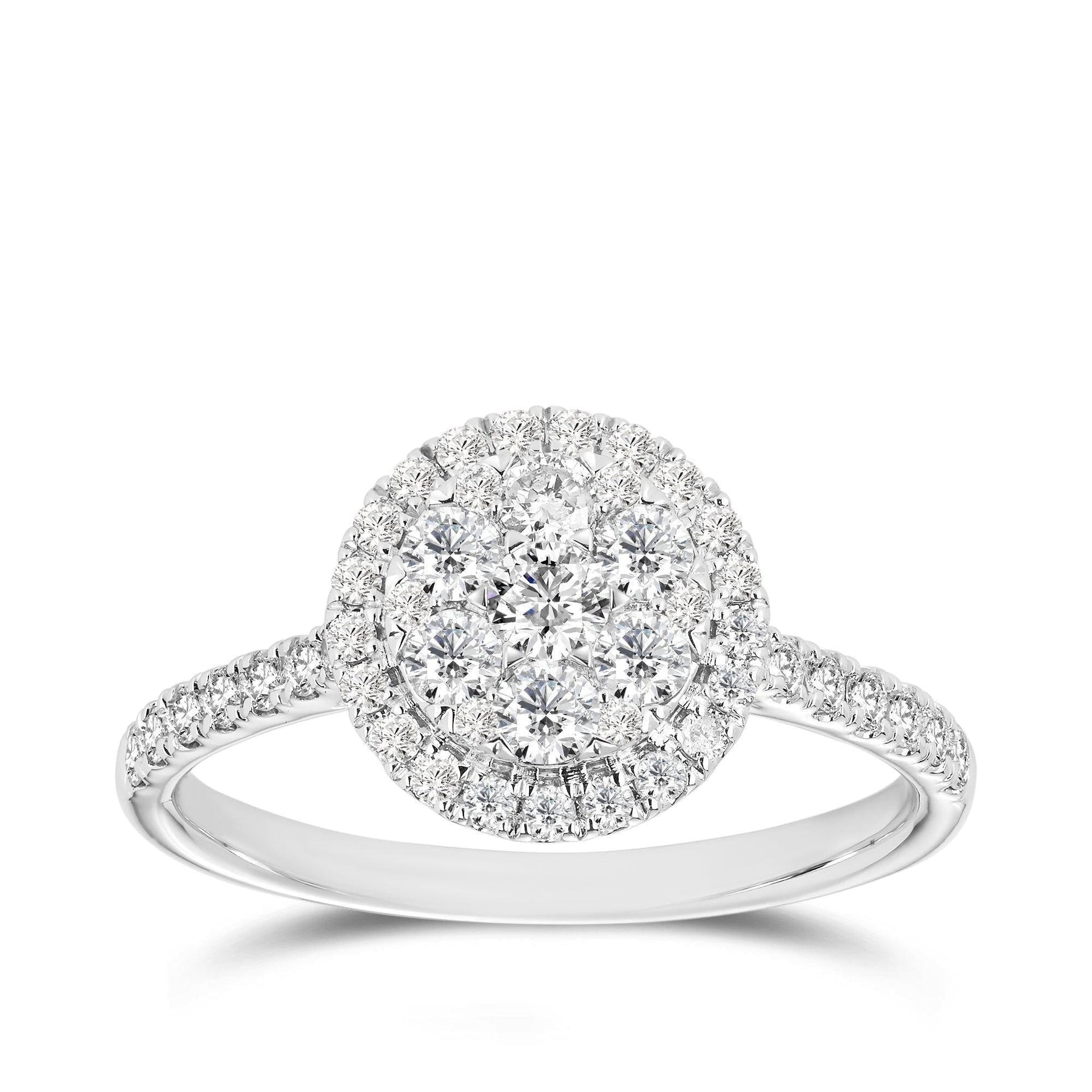 0.75ct TW Diamond Double Halo Round Engagement Ring in 9ct White Gold - Wallace Bishop