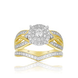 0.75ct TW Diamond Halo Engagement & Bridal Set in 9ct Yellow Gold