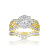 0.75ct TW Diamond Halo Engagement & Bridal Set in 9ct Yellow Gold - Wallace Bishop