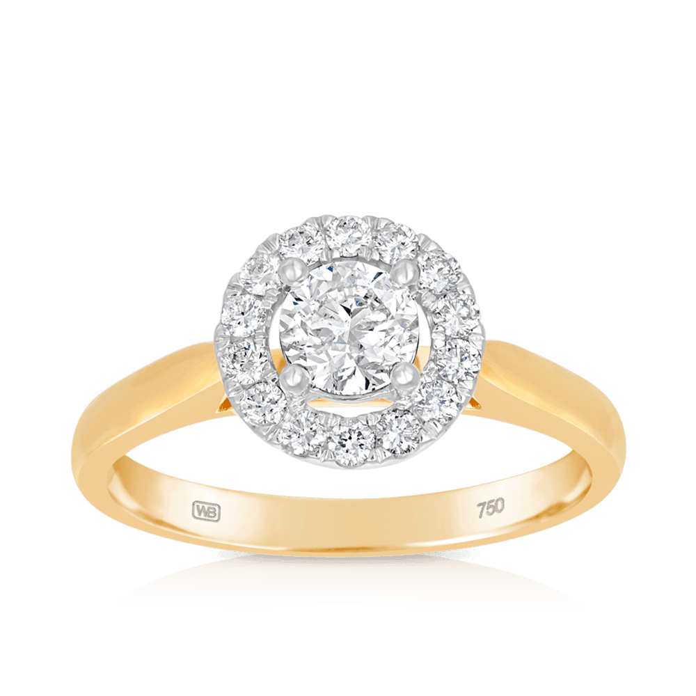 0.75ct TW Diamond Halo Engagement Ring in 18ct Yellow Gold - Wallace Bishop