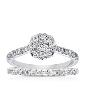 0.75ct TW Diamond Halo Engagement Ring in 9ct White Gold - Wallace Bishop