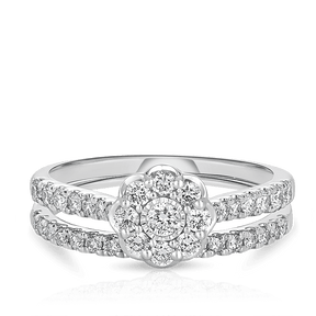 0.75ct TW Diamond Halo Engagement Ring in 9ct White Gold - Wallace Bishop