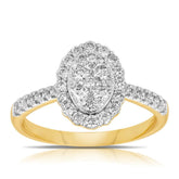 0.75ct TW Diamond Oval Halo Engagement Ring in 9ct Yellow & White Gold - Wallace Bishop