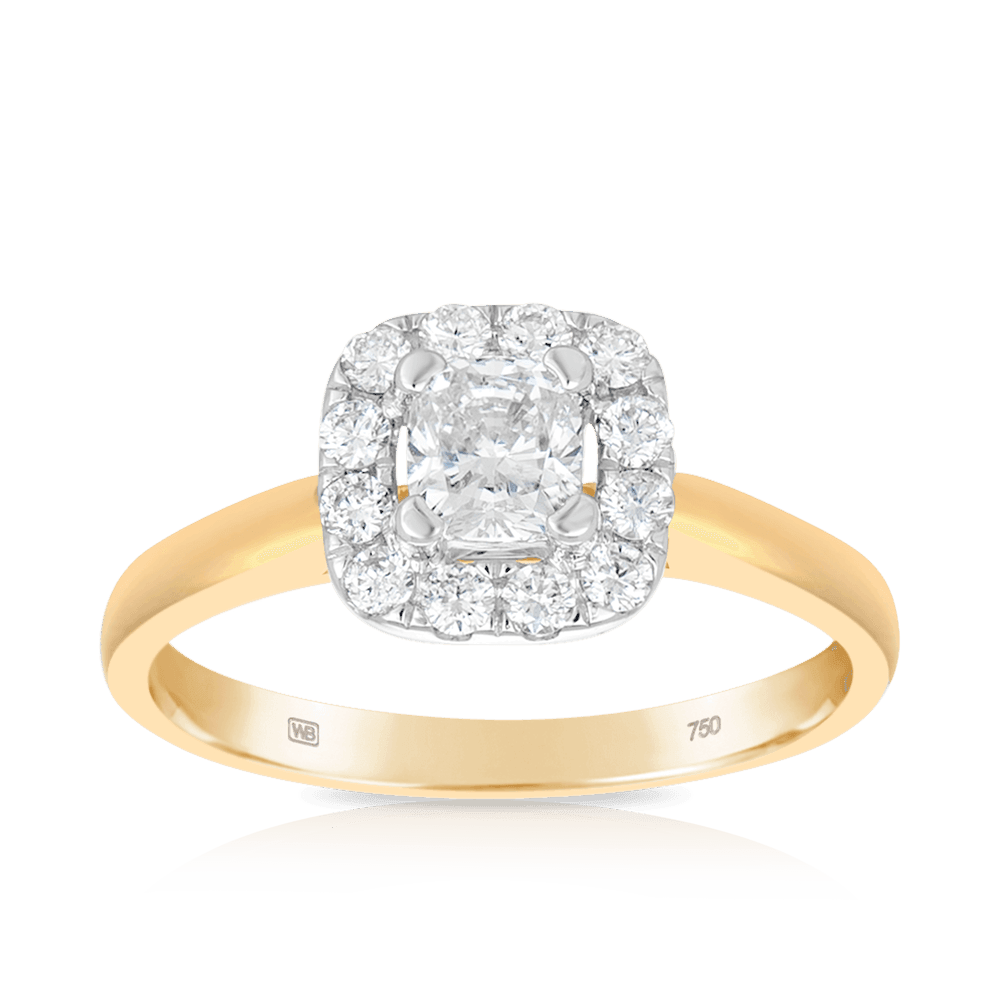 0.75ct TW Diamond Square Halo Engagement Ring in 18ct Yellow Gold - Wallace Bishop