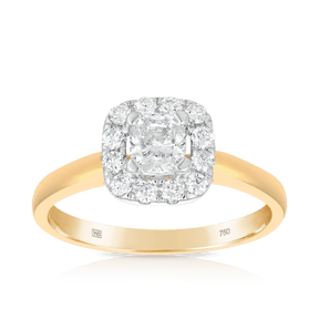 0.75ct TW Diamond Square Halo Engagement Ring in 18ct Yellow Gold - Wallace Bishop