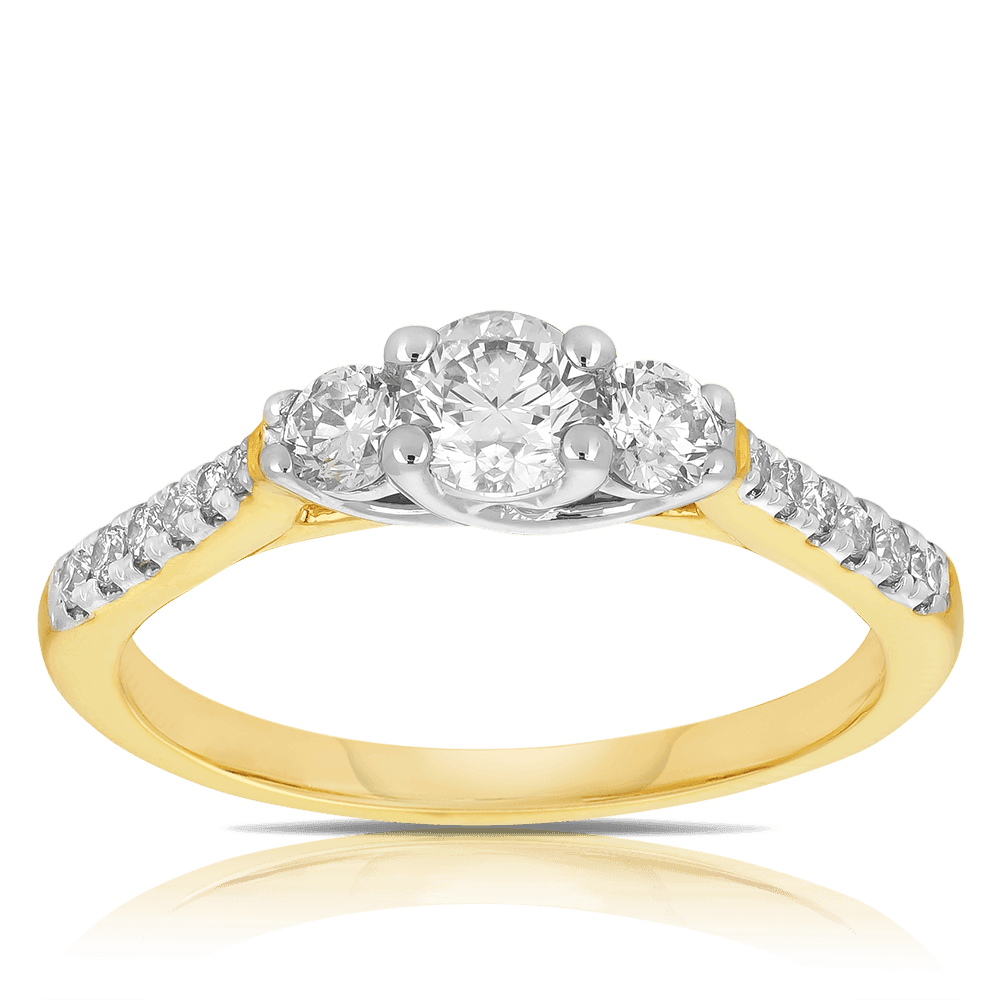 0.75ct TW Diamond Three Stone Engagement Ring in 9ct Yellow & White Gold - Wallace Bishop