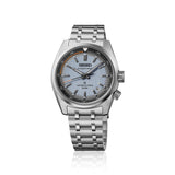 The Seiko Prospex Speedtimer Men’s 39.50mm Watch HBC003J features a light blue dial with orange accents, applied indexes and a date window at 4:30. The 39.5mm stainless steel case is fitted with a curved sapphire crystal.