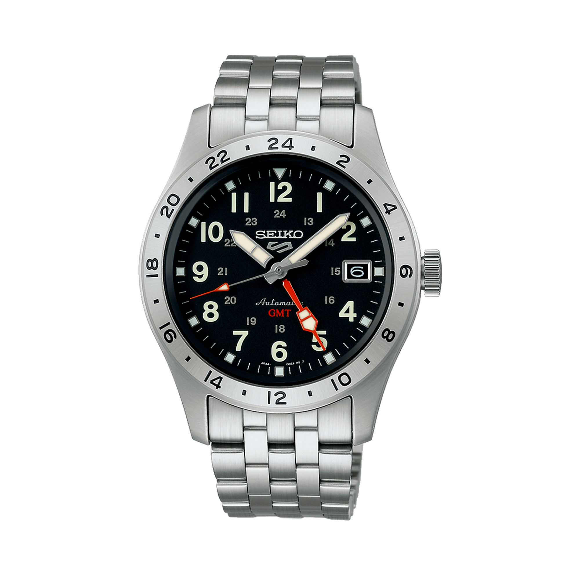 Seiko 5 Men's 39.40mm Stainless Steel Automatic GMT Watch