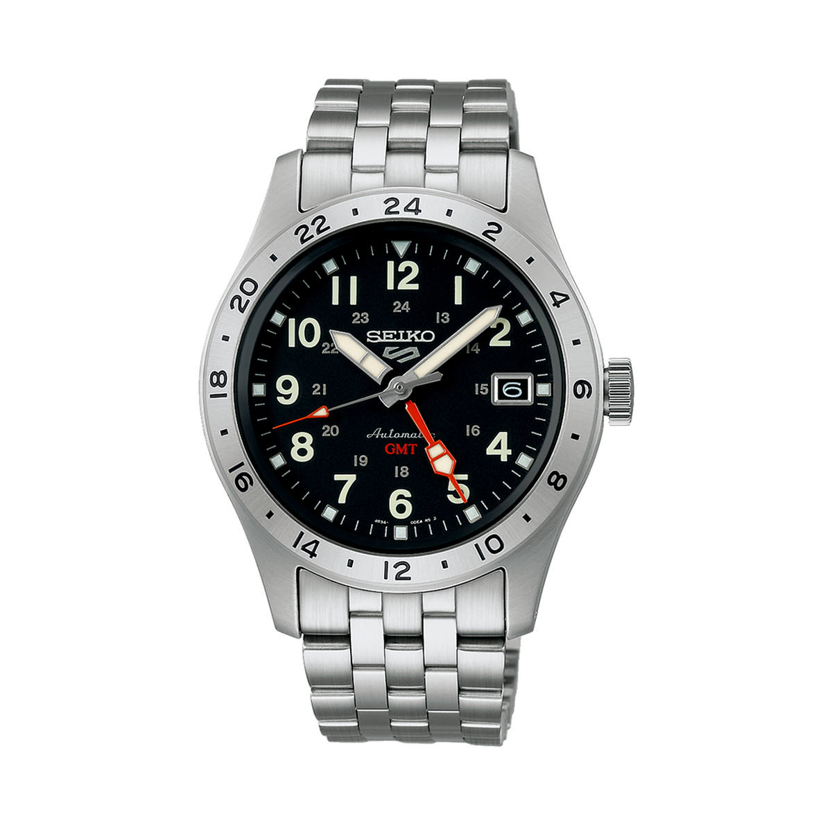 Seiko 5 Men's 39.40mm Stainless Steel Automatic GMT Watch
