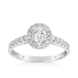 1.00 TW Oval Cut Diamond Halo Engagement Ring in 18ct White Gold
