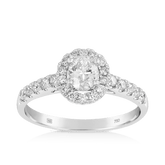1.01 TW Oval Cut Diamond Halo Engagement Ring in 18ct White Gold - Wallace Bishop