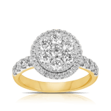 1.50ct TW Diamond Cluster Halo Engagement Ring in 9ct Yellow and White Gold - Wallace Bishop