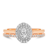 0.50ct TW Diamond Double Halo Oval Engagement & Bridal Set in 9ct Rose & White Gold