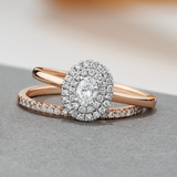 0.50ct TW Diamond Double Halo Oval Engagement & Bridal Set in 9ct Rose & White Gold