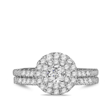 1.00ct TW Round Brilliant Cut Diamond Double Halo Engagement & Wedding Bridal Set in 9ct White Gold