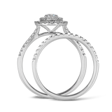 1.00ct TW Round Brilliant Cut Diamond Double Halo Engagement & Wedding Bridal Set in 9ct White Gold