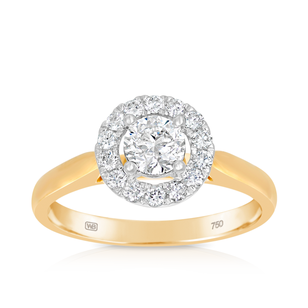 0.75ct TW Diamond Halo Engagement Ring in 18ct Yellow Gold