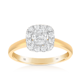0.75ct TW Cushion Cut Diamond Halo Ring in 18ct Yellow Gold