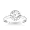 Round Brilliant Cut Diamond Halo Engagement Ring in 18ct White Gold
