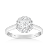 Round Brilliant Cut Diamond Halo Engagement Ring in 18ct White Gold