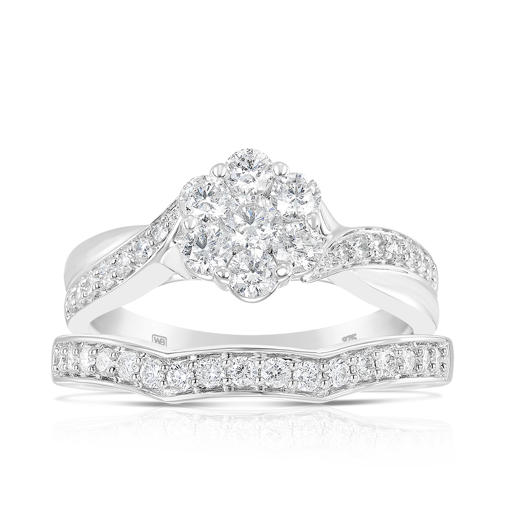 Diamond Cluster Bridal Ring in 9ct White Gold Ring