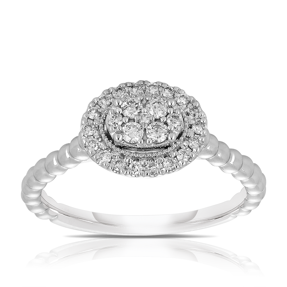 Round Brilliant Cut Diamond Cluster Engagement Ring in 9ct White Gold