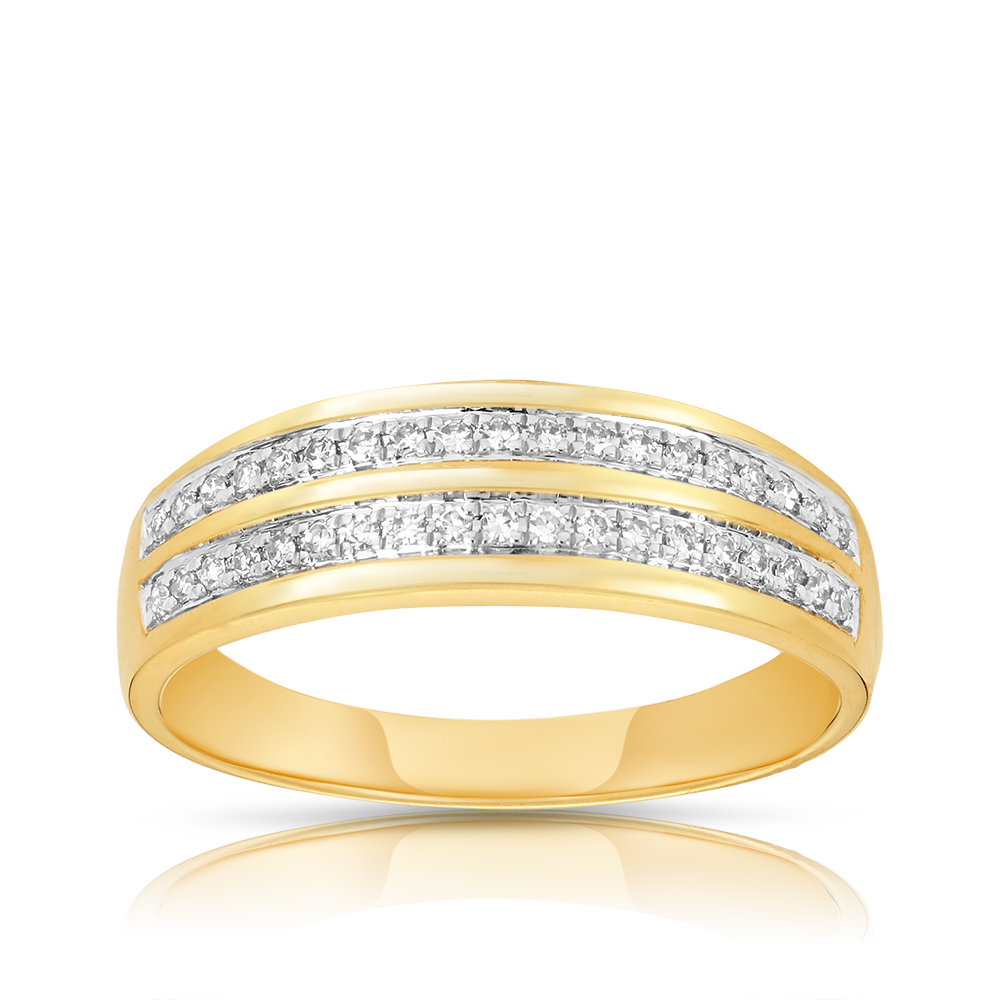 Double Row Diamond Band in 9t Yellow Gold TGW 0.15ct