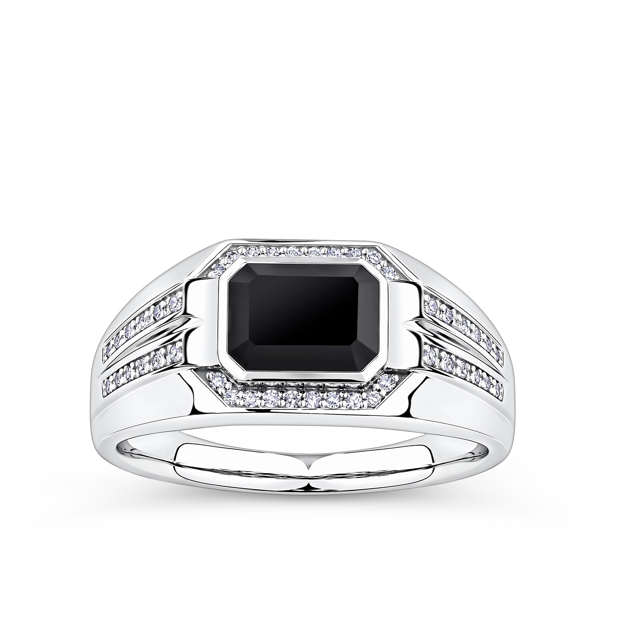 0.15ct TDW Onyx & Diamond Bezel Set Signet Ring in 9ct White Gold