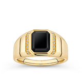 Onyx & Diamond Bezel Set Signet Ring in 9ct Yellow Gold