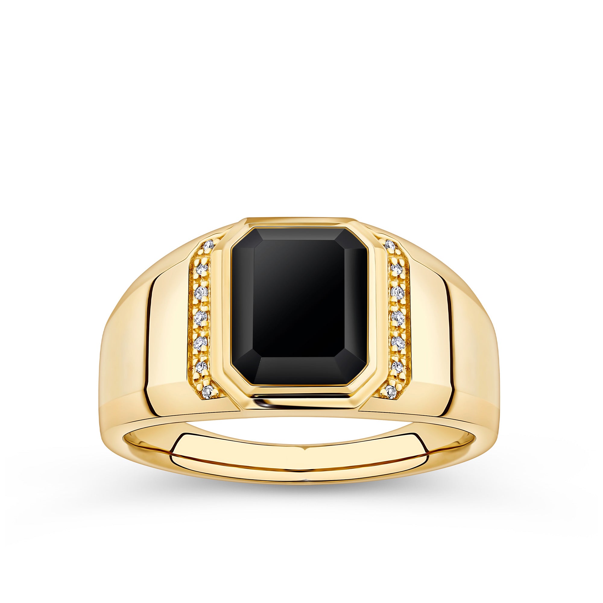 Onyx & Diamond Bezel Set Signet Ring in 9ct Yellow Gold