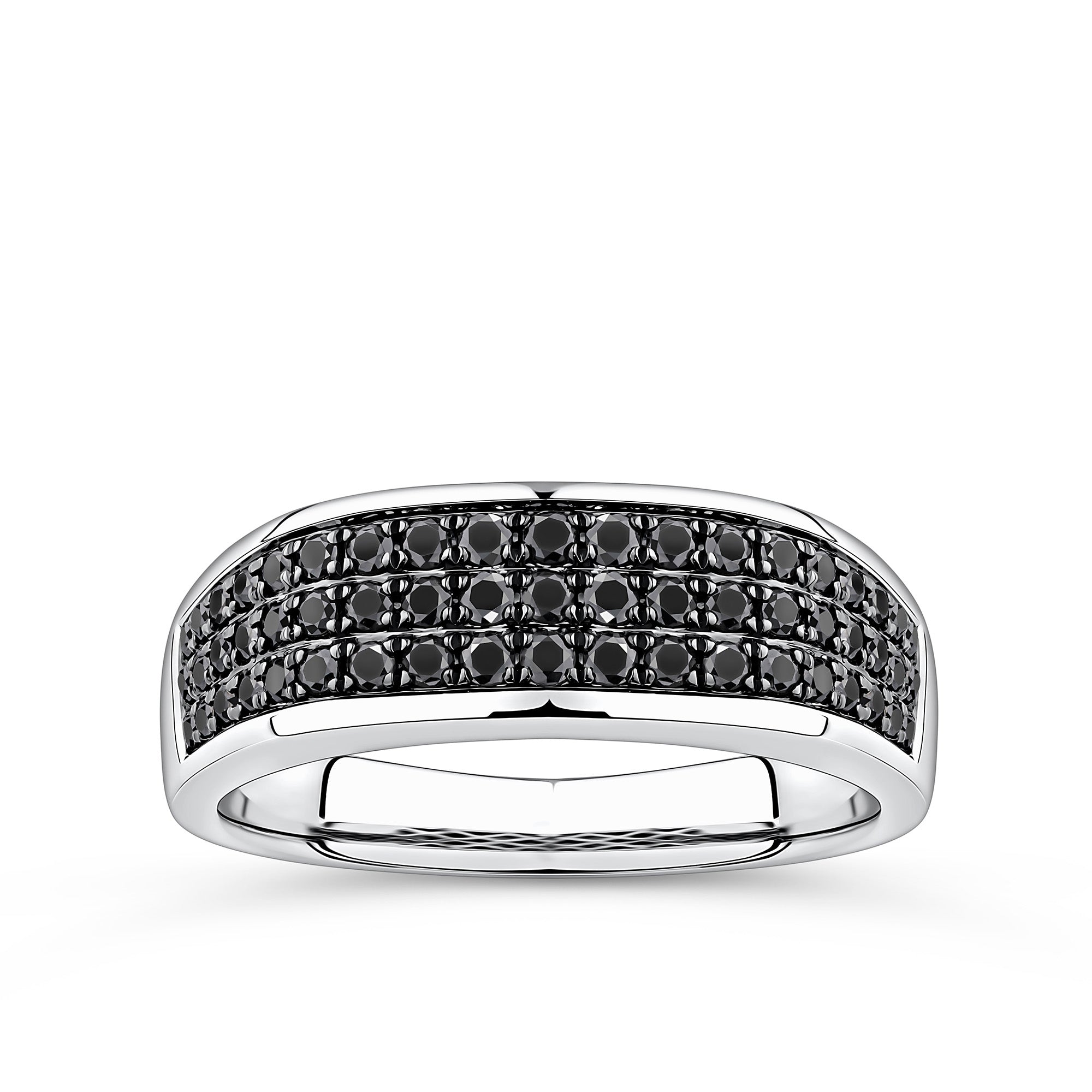 0.75ct TDW Black Diamond Pave Signet Ring in 9ct White Gold