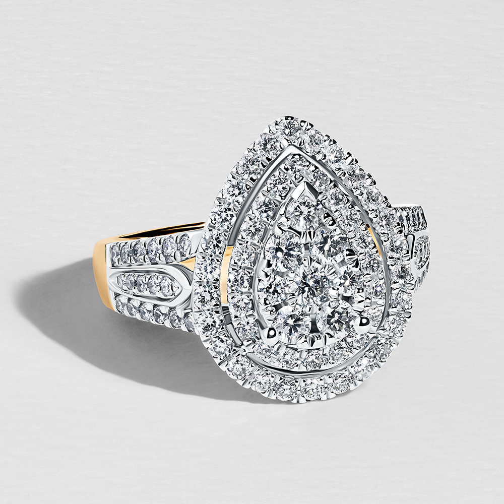 Pear Shape Diamond Dress Ring in 9ct Yellow Gold TGW 1.24ct