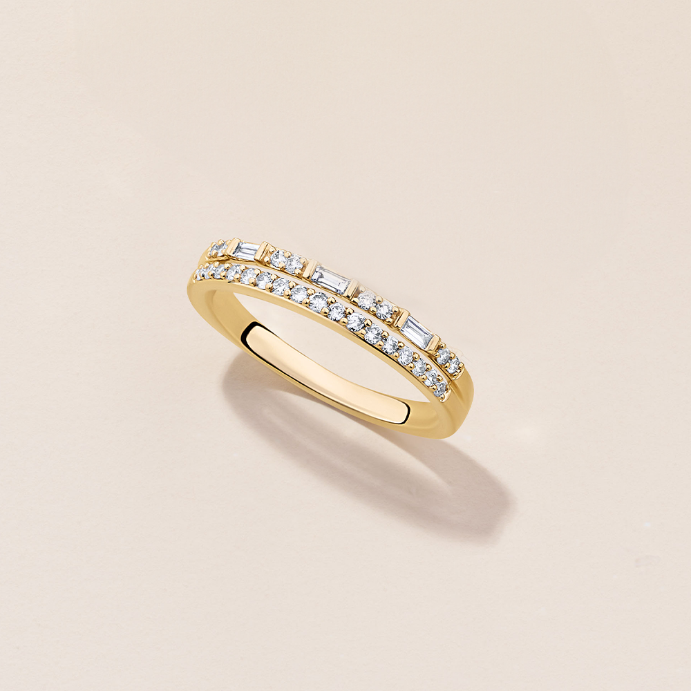 Diamond Baguette Dress Ring in 9ct Yellow Gold