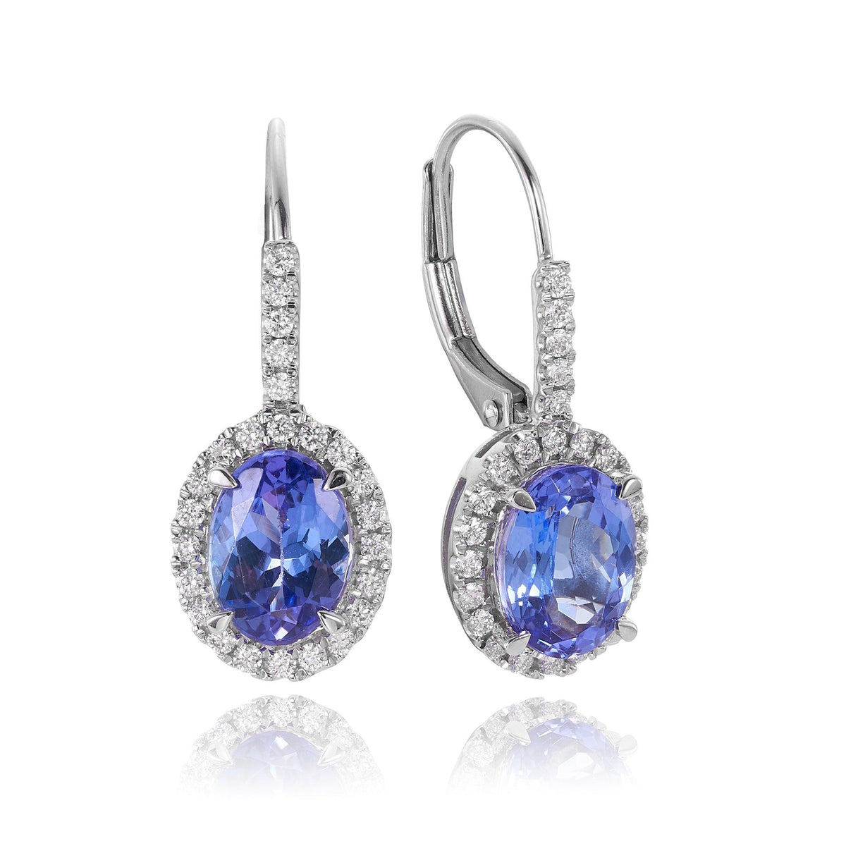 18ct White Gold Oval Tanzanite Earring - Wallace Bishop