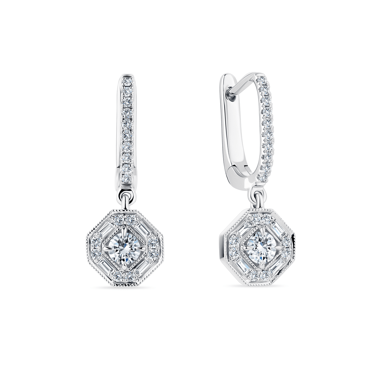 1917™ 0.54ct TW Diamond Vintage Halo Drop Earrings in 18ct White Gold - Wallace Bishop