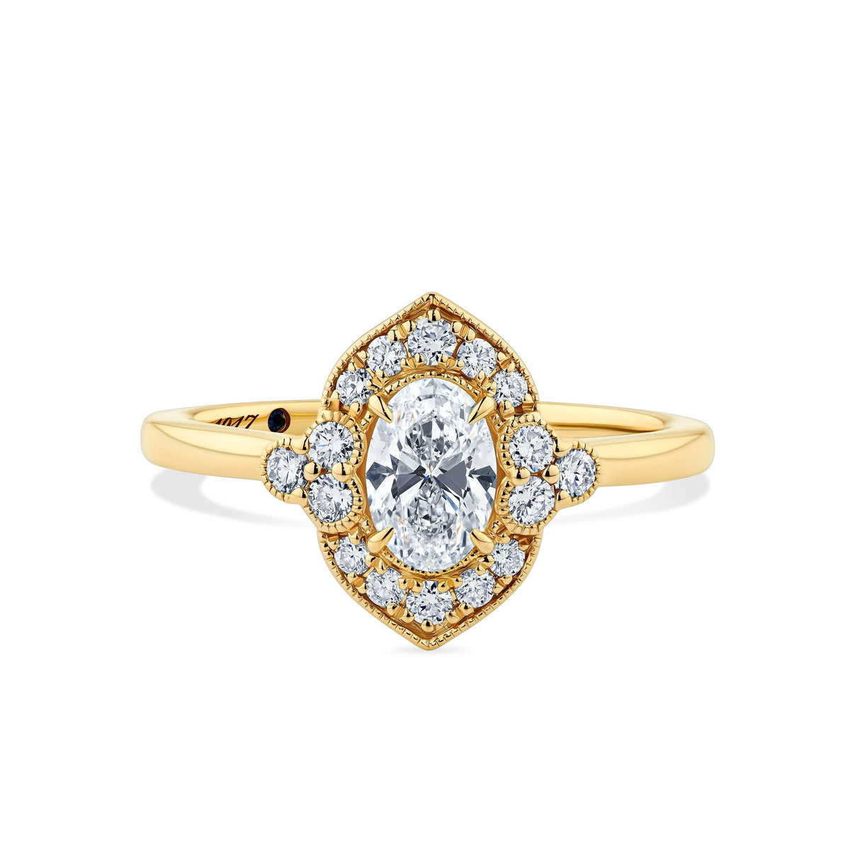 1917 0.84ct TW Diamond Vintage Oval Halo Engagament Ring in 18ct Yellow Gold