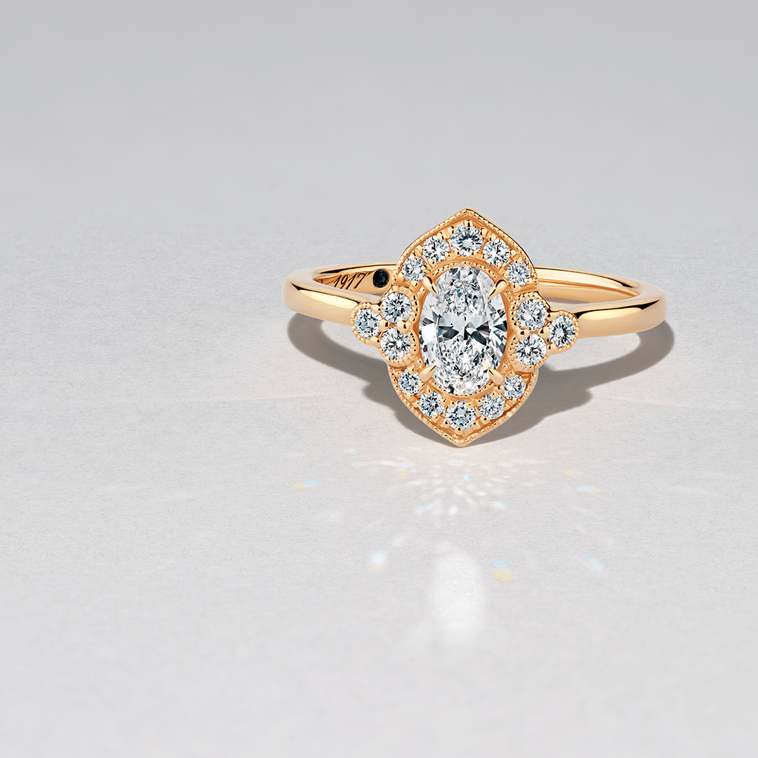 1917™ 0.84ct TW Diamond Vintage Oval Halo Engagament Ring in 18ct Yellow Gold - Wallace Bishop