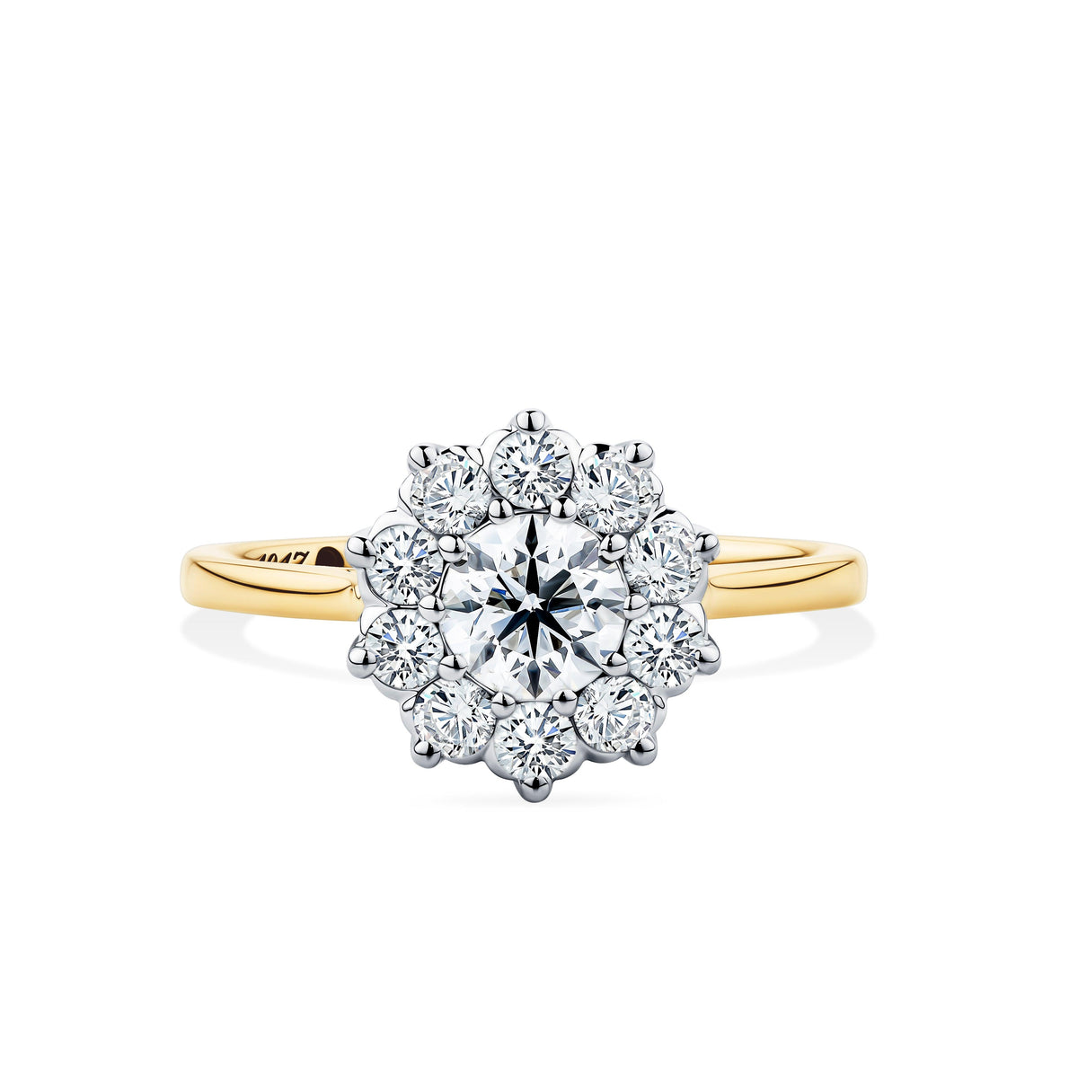 1917™ 1.08ct TW Diamond Flower Halo Engagement Ring in 18ct Yellow and White Gold - Wallace Bishop