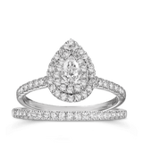 1.00ct TW Pear Cut Diamond Double Halo Engagement & Wedding Bridal Set in 9ct White Gold