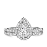 1.00ct TW Pear Cut Diamond Double Halo Engagement & Wedding Bridal Set in 9ct White Gold