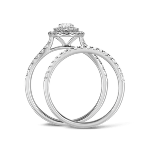 1ct TDW Pear Cut Diamond Double Halo Engagement & Wedding Bridal Set Rings in 9ct White Gold - Wallace Bishop