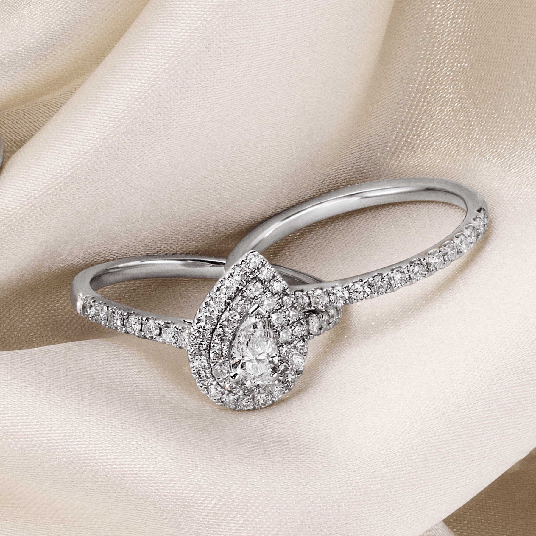 1ct TDW Pear Cut Diamond Double Halo Engagement Wedding Bridal