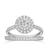 1ct TDW Round Brilliant Cut Diamond Double Halo Engagement & Wedding Bridal Set Rings in 9ct White Gold - Wallace Bishop