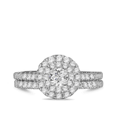 1ct TDW Round Brilliant Cut Diamond Double Halo Engagement & Wedding Bridal Set Rings in 9ct White Gold - Wallace Bishop