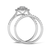 1ct TDW Round Brilliant Cut Diamond Double Halo Engagement & Wedding Bridal Set Rings in 9ct White Gold - Wallace Bishop