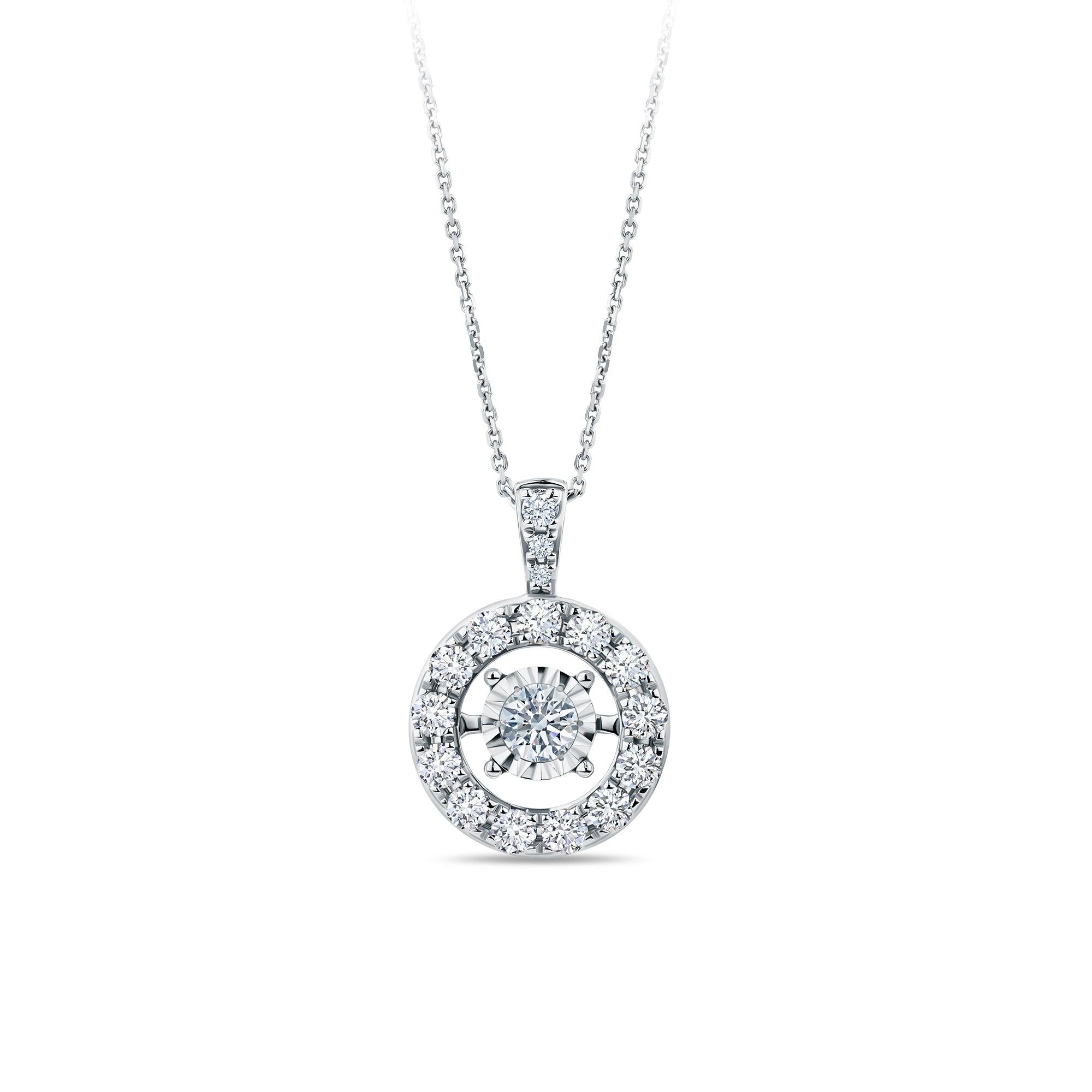 1ct TW Dancing Diamond Halo Pendant in 18ct White Gold