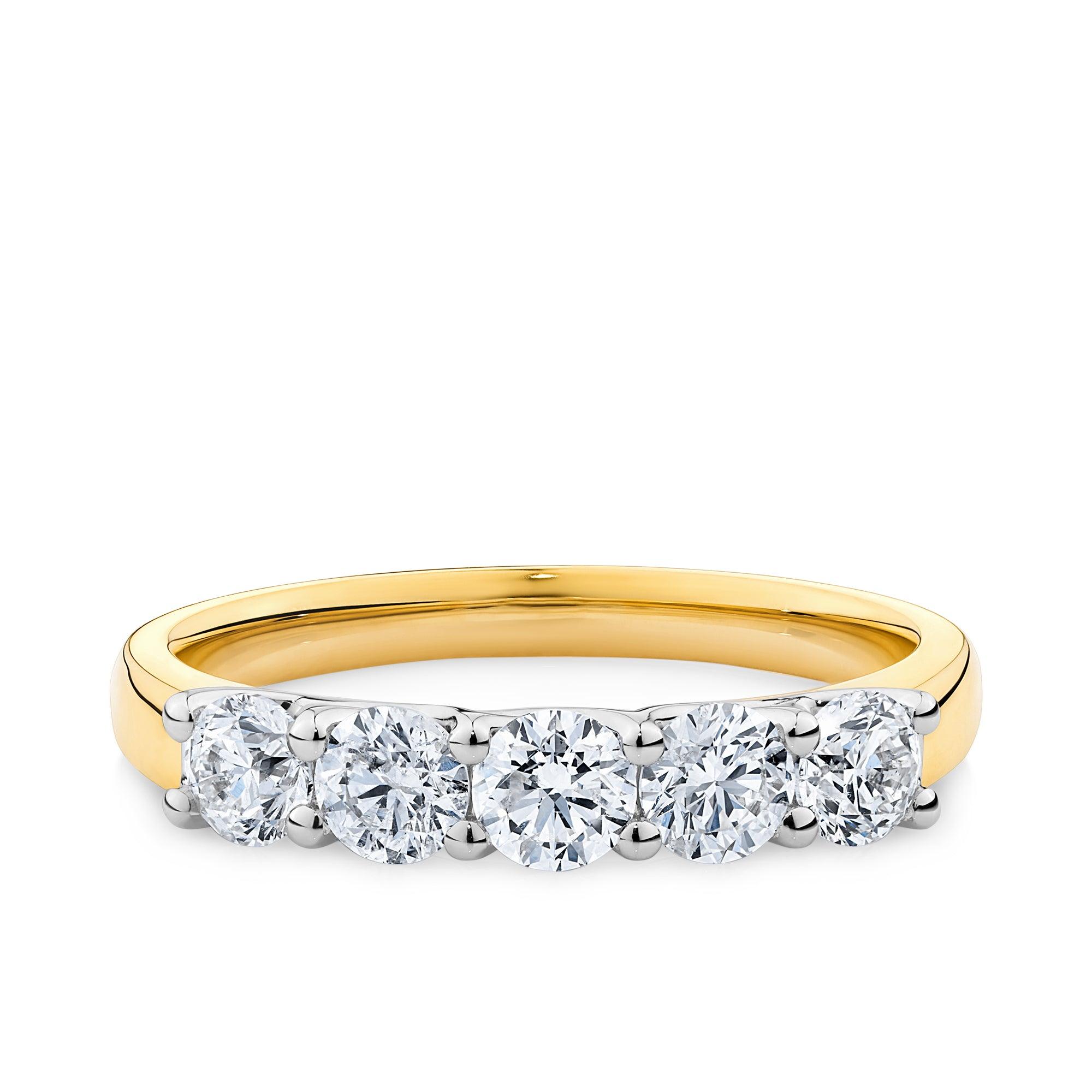 1.00ct TW Diamond 5 Stone Engagement Ring in 18ct Yellow and White Gold