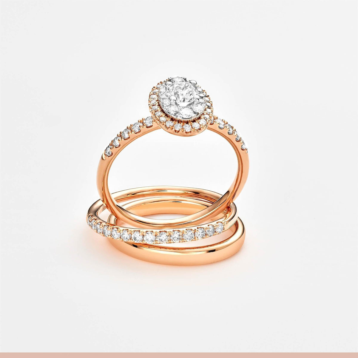 1ct TW Diamond Halo Engagement & Wedding Bridal Set in 9ct White & Rose Gold - Wallace Bishop