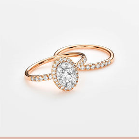 1ct TW Diamond Halo Engagement & Wedding Bridal Set in 9ct White & Rose Gold - Wallace Bishop